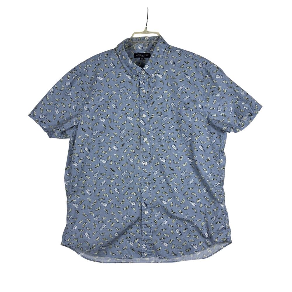 J Crew Shirt Mens XL Mercantile Flex Pocket Button Blue Short Sleeve Salt & Lime